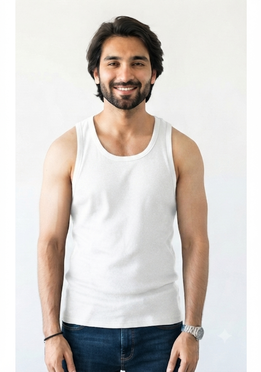 B Elite Premium Men's Ribbed Tank Top | Essential Athletic Fit Vest | White Tank Top for Men