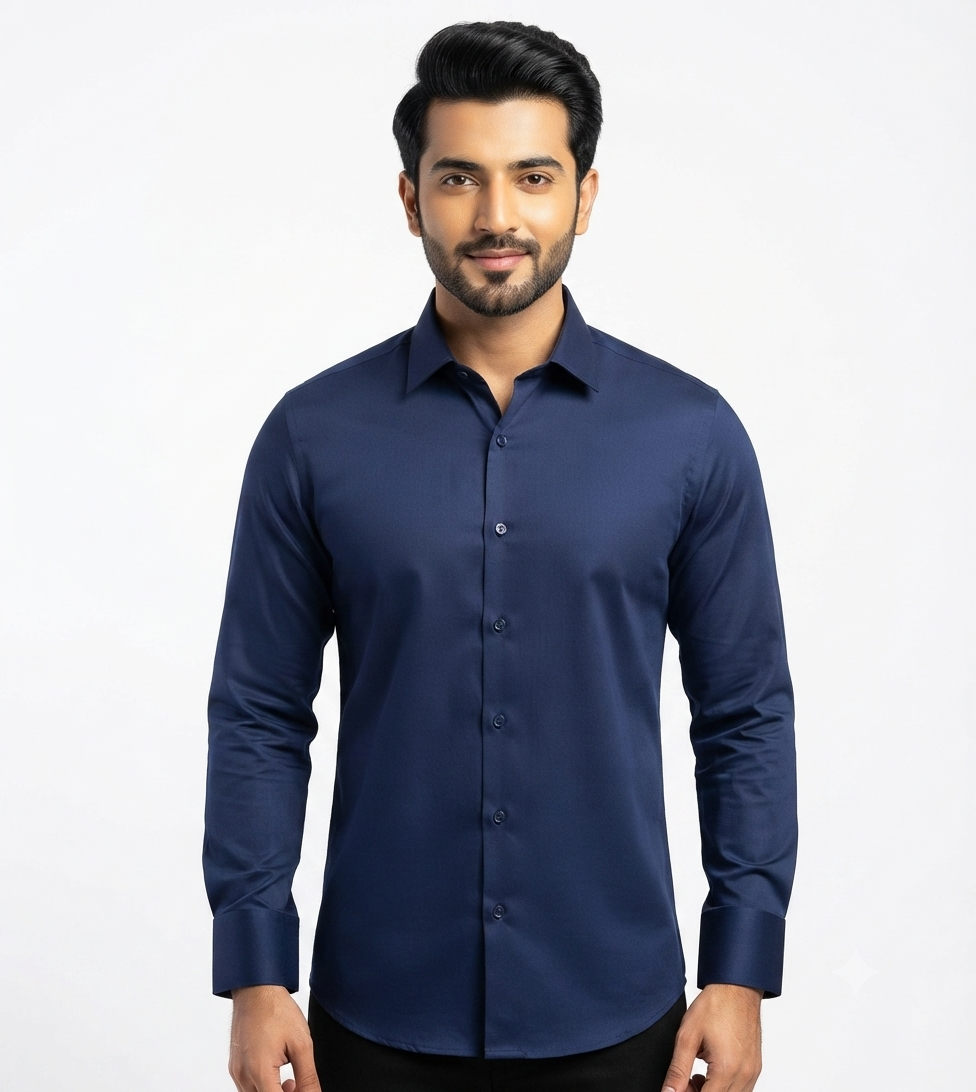 B Elite Executive Collection: Navy Blue Slim-Fit Formal Shirt