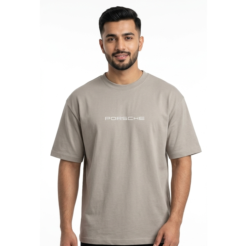 B ELITE Men's Porsche 911 GT3 RS Graphic T-Shirt - Stone Gray Drop Shoulder Jersey Cotton Tee