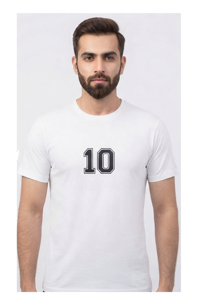 B Elite Men's White Number 10 Graphic Print Crew Neck T-Shirt