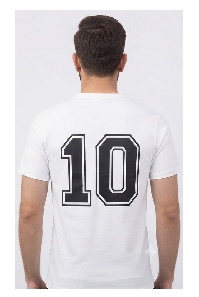 B Elite Men's White Number 10 Graphic Print Crew Neck T-Shirt