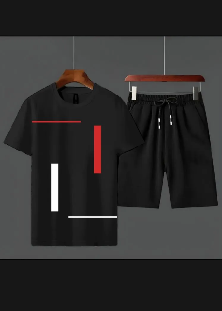 B Elite | Men's Minimalist Geometric Print Short Sleeve T-Shirt & Shorts Set