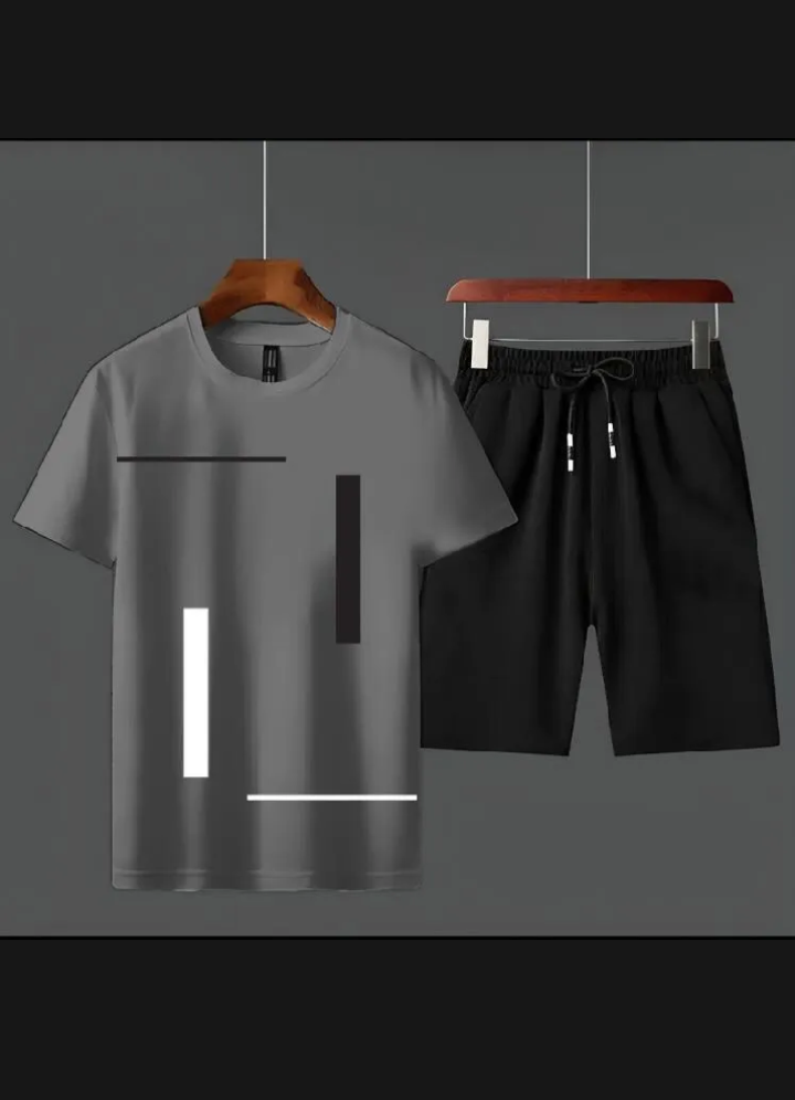 B Elite | Men's Minimalist Geometric Print Short Sleeve T-Shirt & Shorts Set