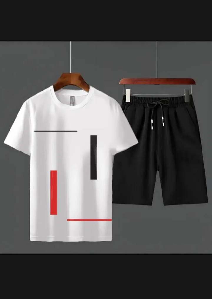 B Elite | Men's Minimalist Geometric Print Short Sleeve T-Shirt & Shorts Set