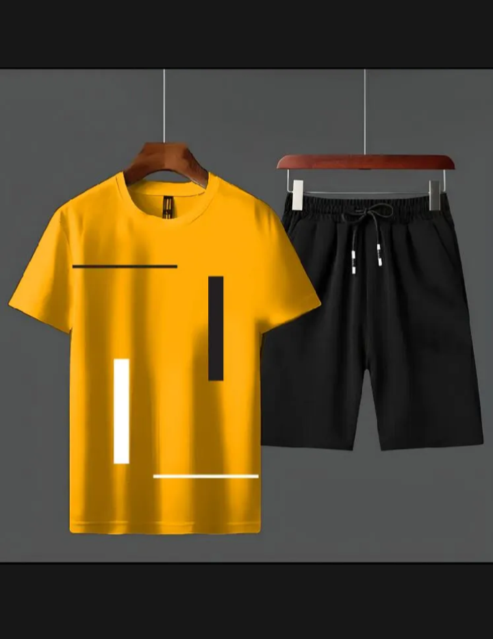 B Elite | Men's Minimalist Geometric Print Short Sleeve T-Shirt & Shorts Set