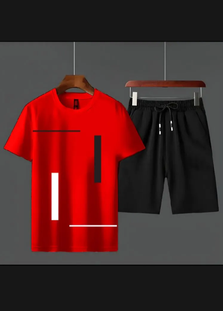 B Elite | Men's Minimalist Geometric Print Short Sleeve T-Shirt & Shorts Set