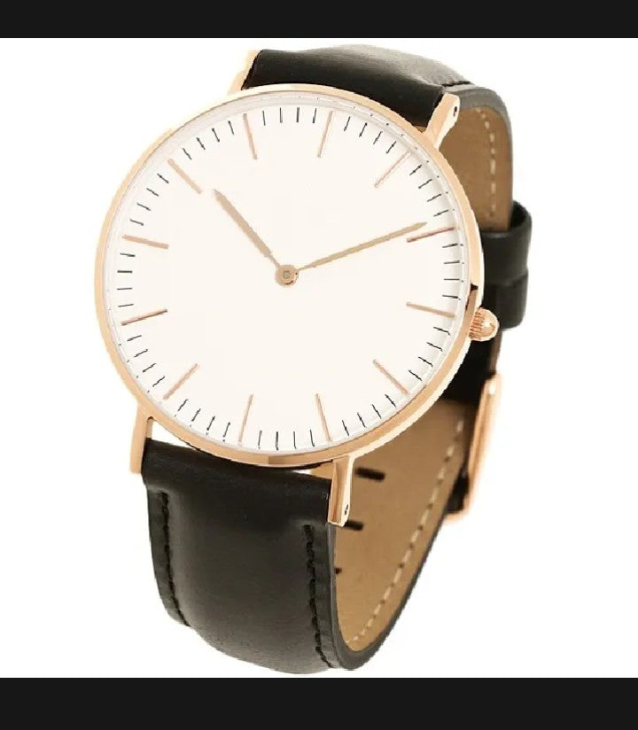 B Elite Minimalist Leather Strap Watch - Rose Gold & White Dial
